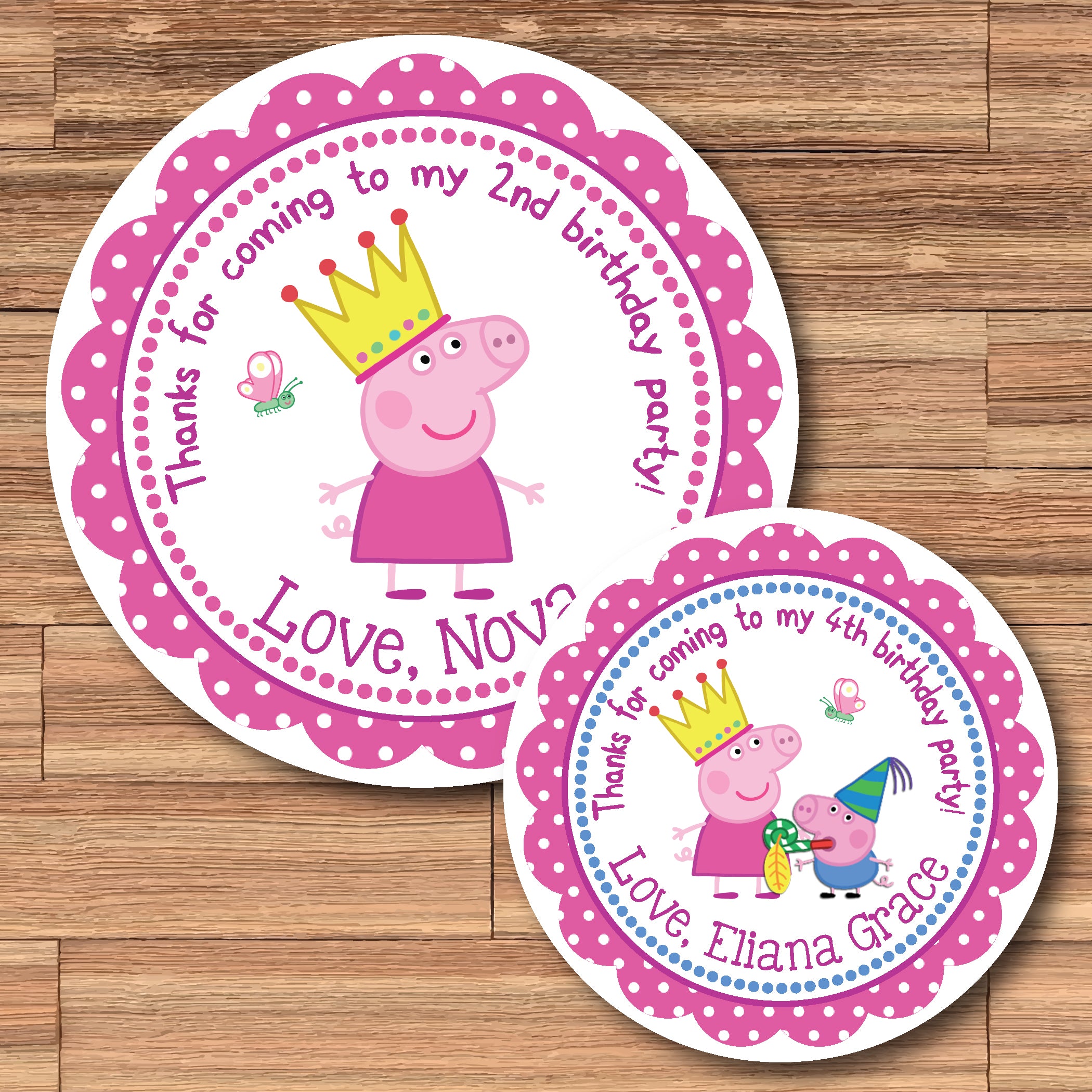 24 Peppa Pig George Family 1.67 Sticker Labels for Bag Lollipop Party Favor