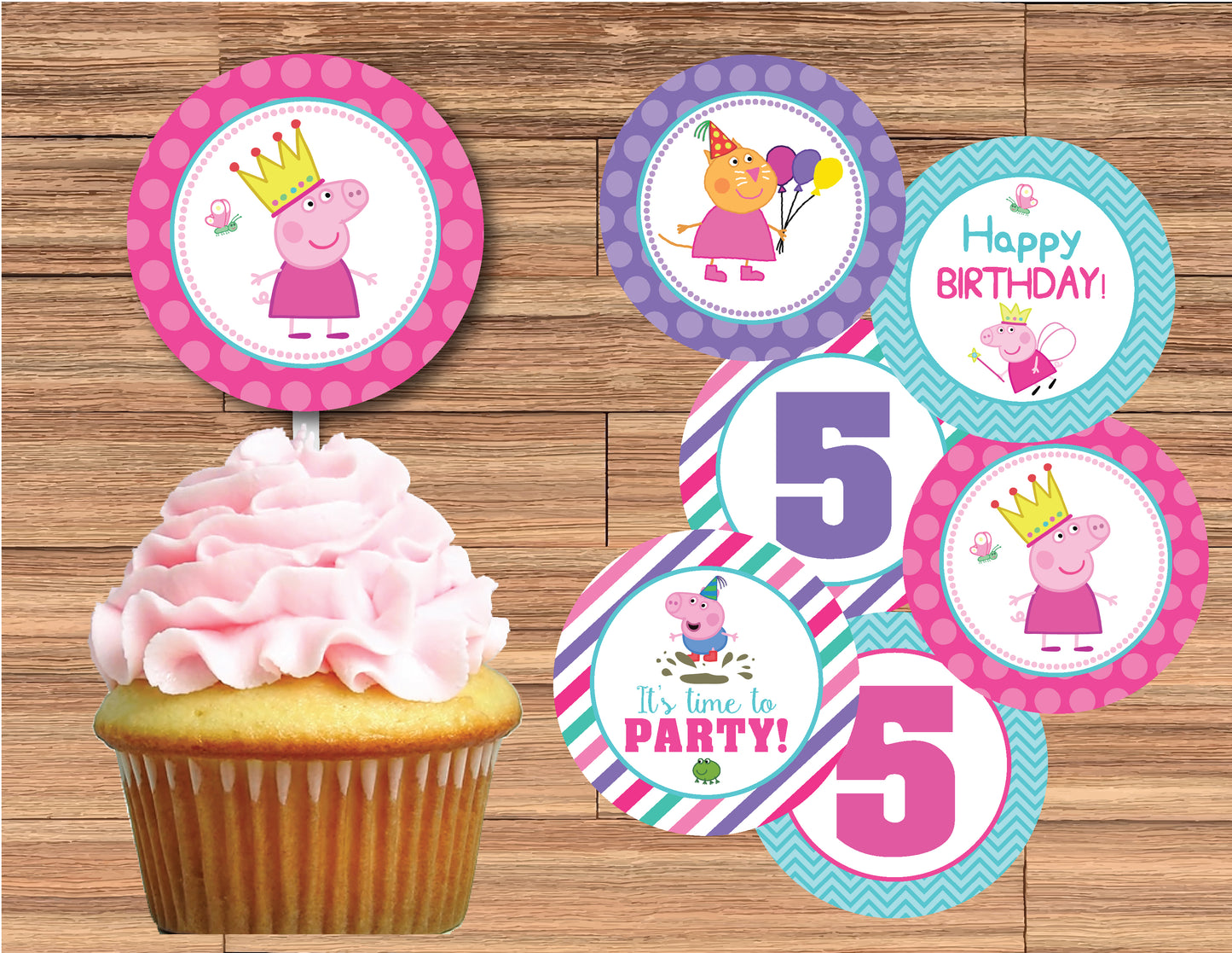 PEPPA PIG Cupcake Toppers! 2 Inch or 2.5 Inch! Digital OR Printed & Fully Assembled!