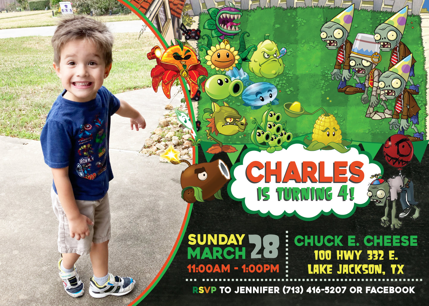 PLANTS VS ZOMBIES Birthday Party Invitation! Digital or Printed!