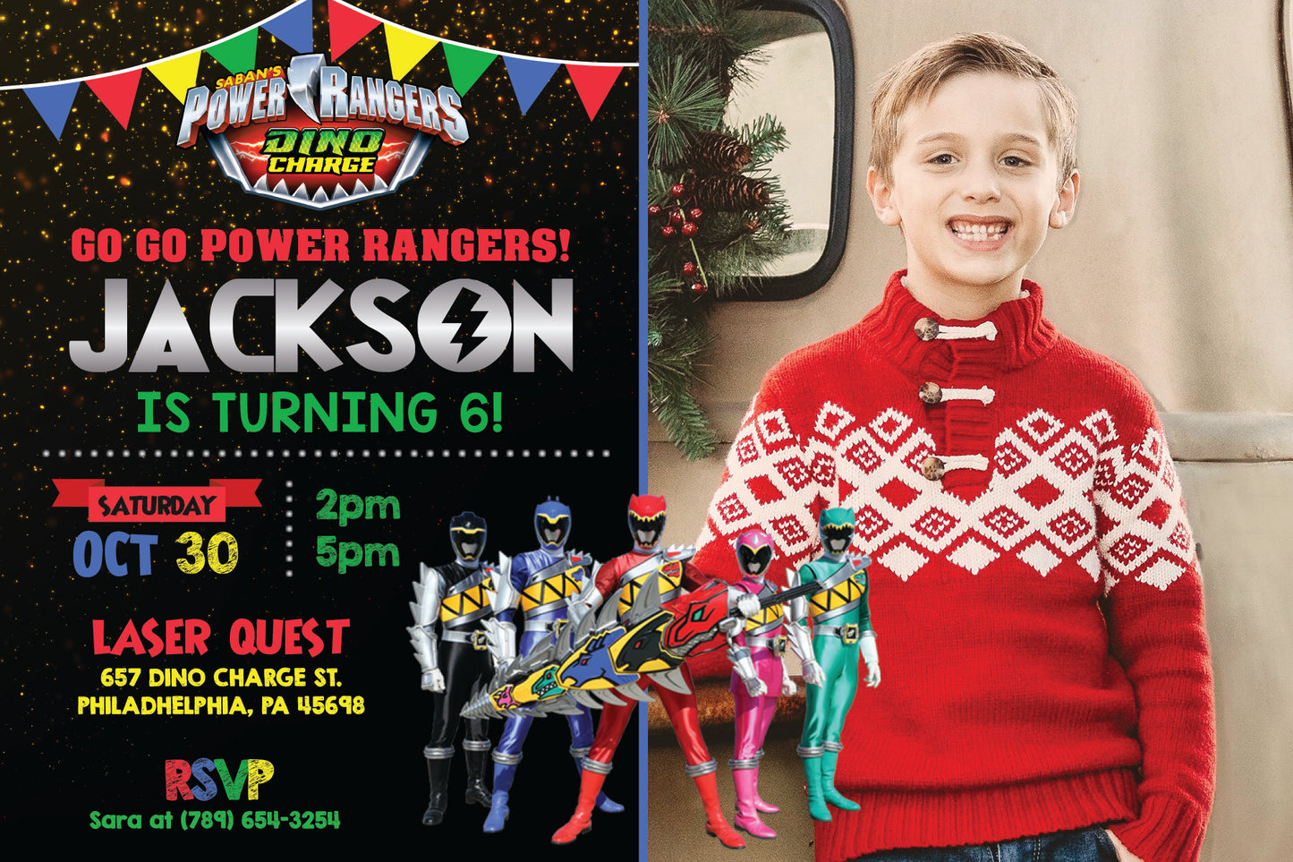Power Rangers Dino Charge Birthday Party Invitation with Photo! Printed or Digital!