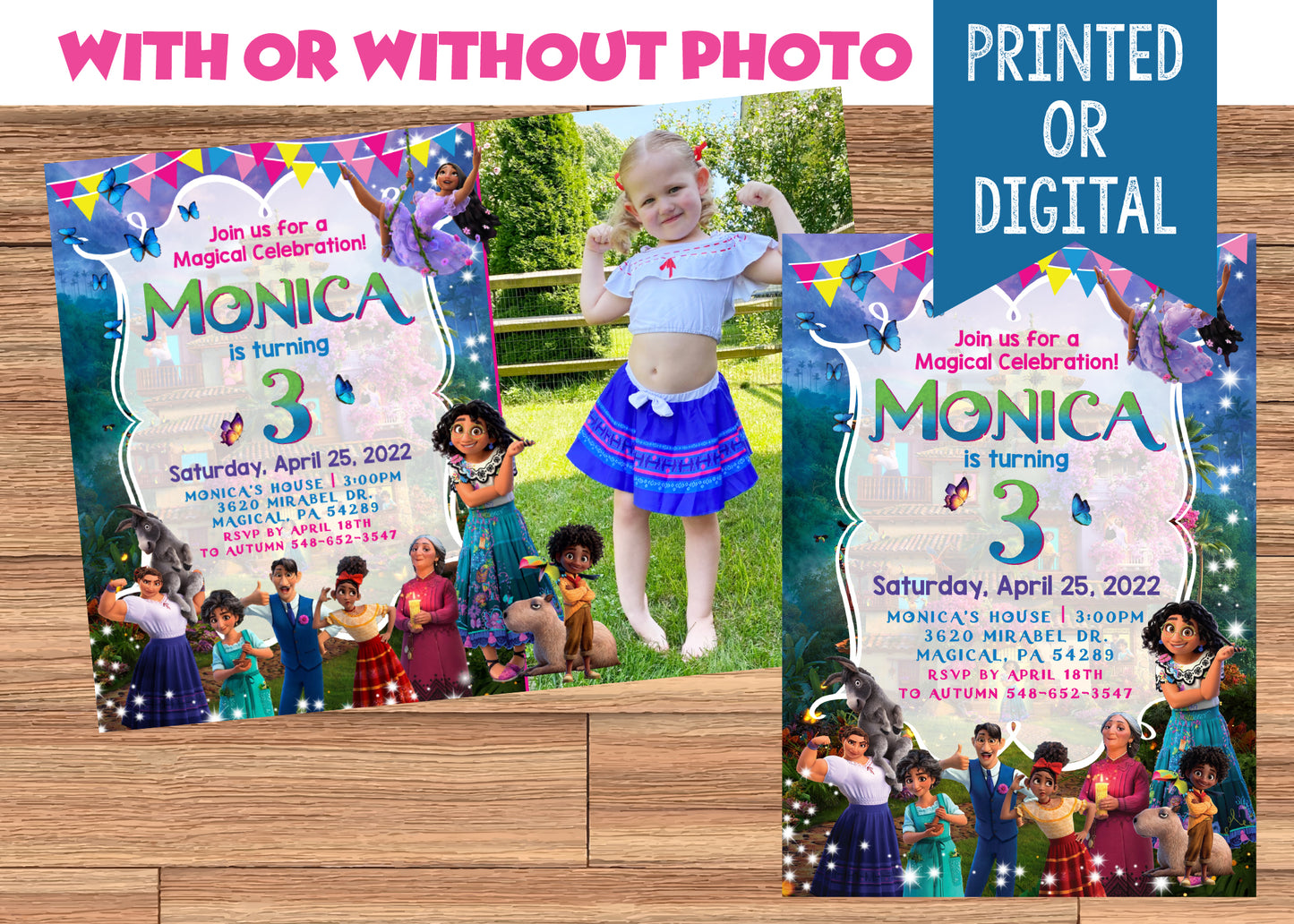 ENCANTO Printed or Digital Birthday Invitation with or without Photo! Mirabel, Isabela, Luisa, Dolores, Antonio!