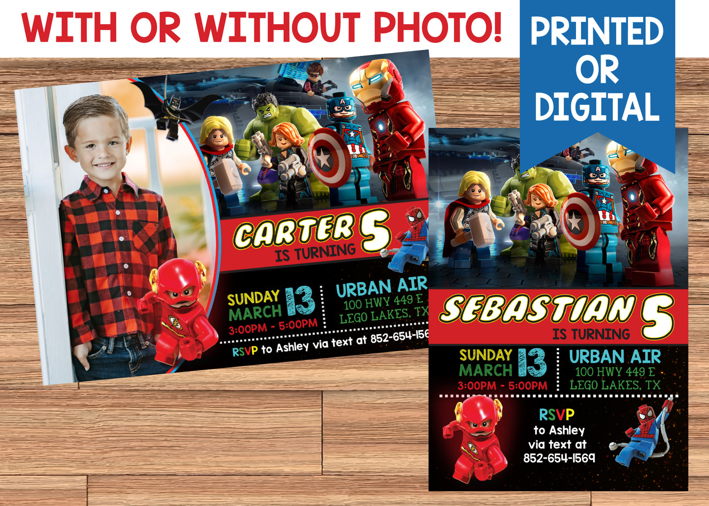 LEGO Avengers Superhero Printed or Digital Birthday Party Invitation with or Without Photo!