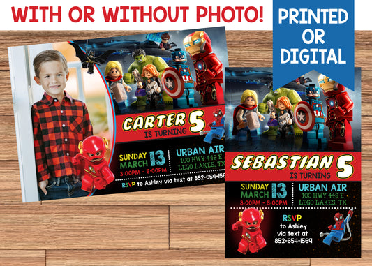 LEGO Avengers Superhero Printed or Digital Birthday Party Invitation with or Without Photo!