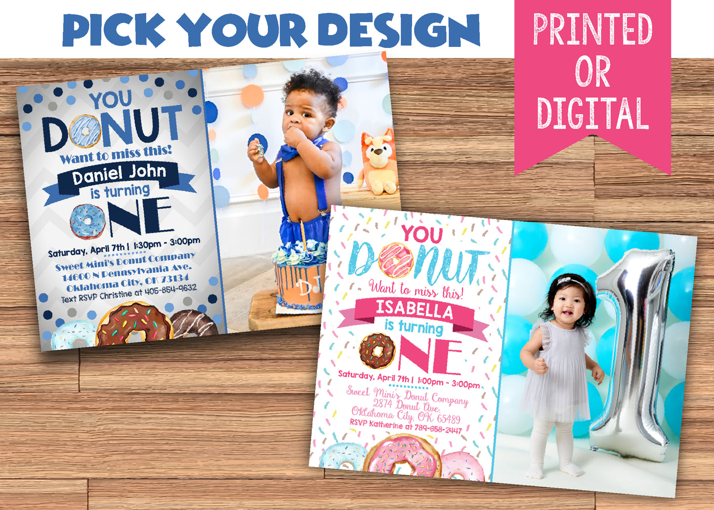 You DONUT Want to Miss this Party Invitation - Boy or Girl - With Photo - Digital or Printed!