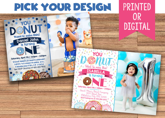 You DONUT Want to Miss this Party Invitation - Boy or Girl - With Photo - Digital or Printed!