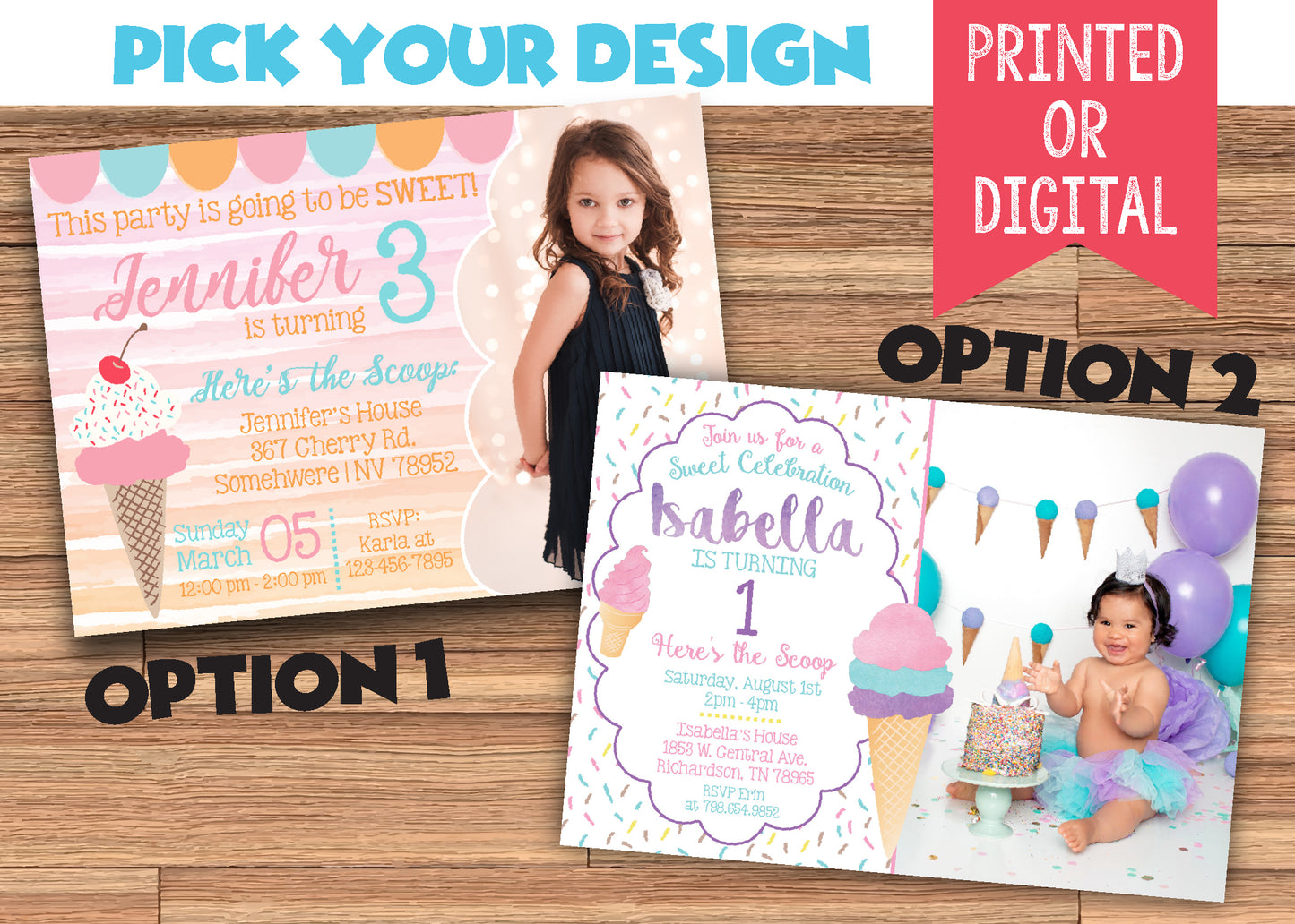 ICE CREAM SOCIAL Birthday Party Invitation with Photo! Two Options! Printed or Digital!