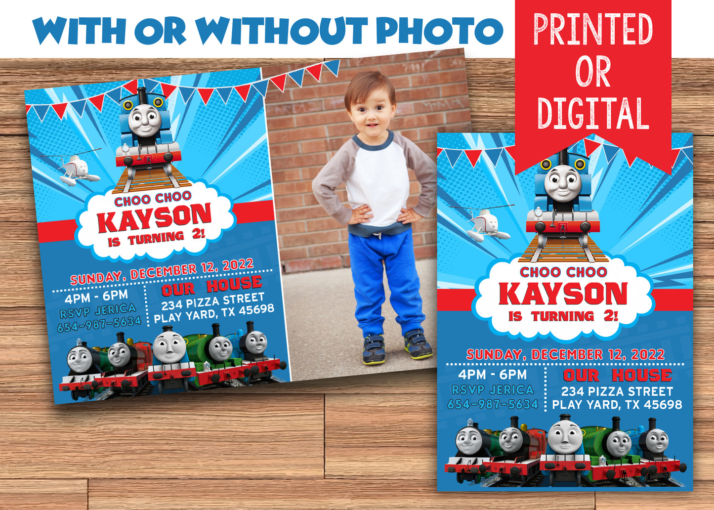 THOMAS THE TRAIN Birthday Party Invitation with or without Photo - Printed or Digital File!