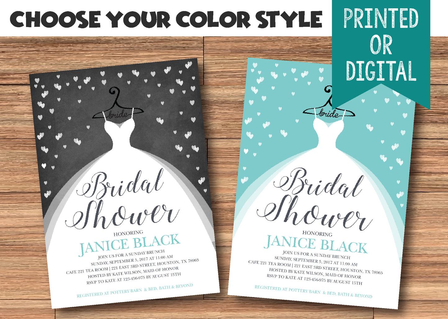 BRIDAL SHOWER Wedding Dress Invitation, Choose Your Background! Printed or Digital!