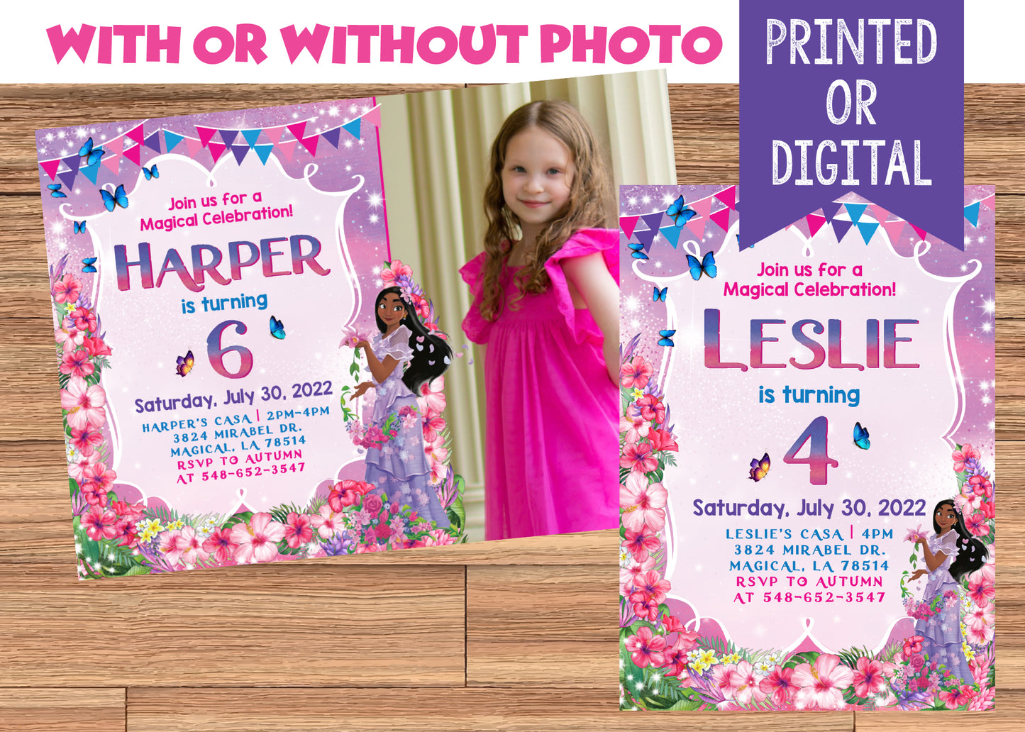 Isabela ENCANTO Printed or Digital Birthday Invitation with or without Photo! Mirabel, Luisa, Dolores, Antonio!