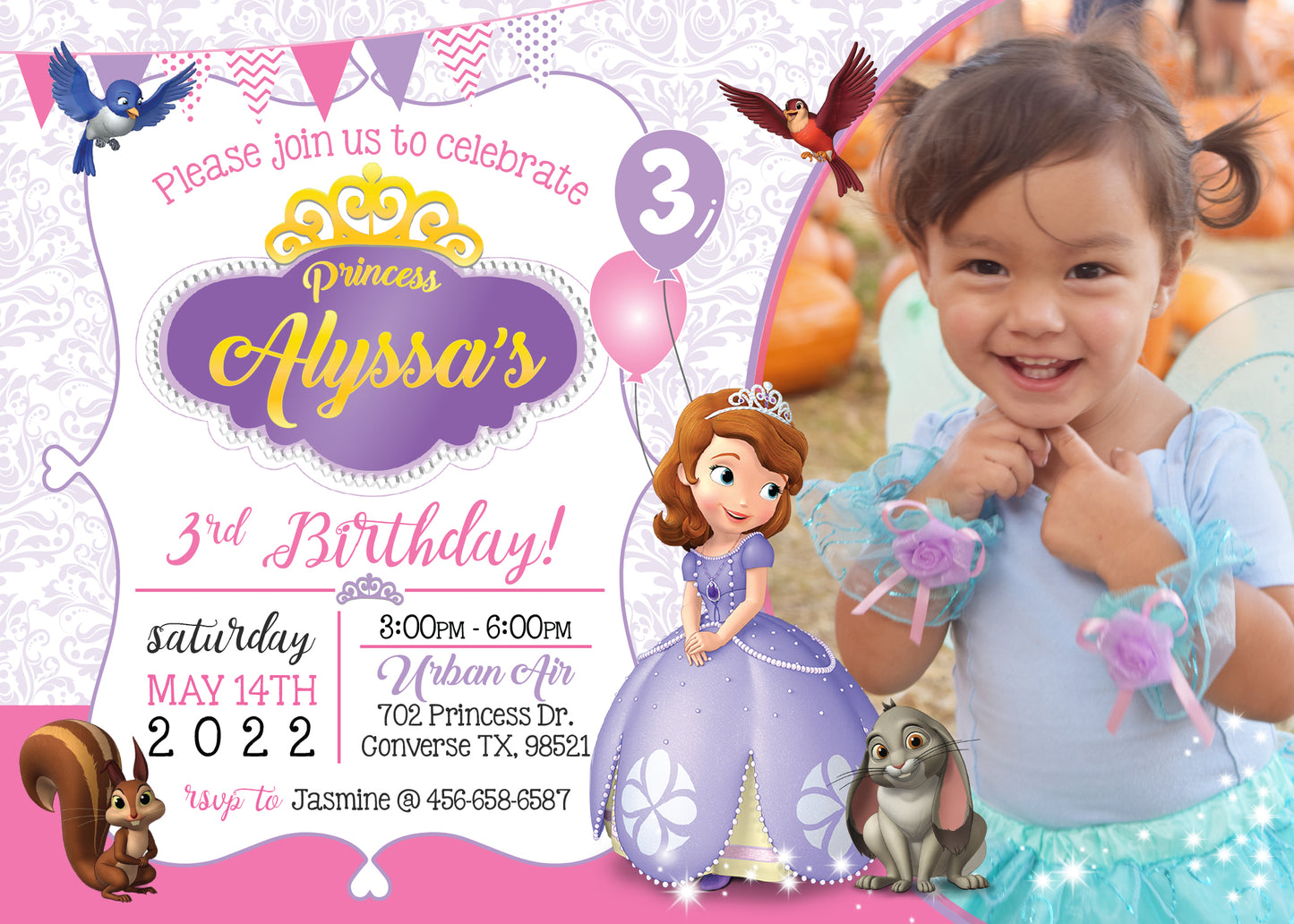 SOFIA THE FIRST Printed or Digital Birthday Party Invitation With Photo!