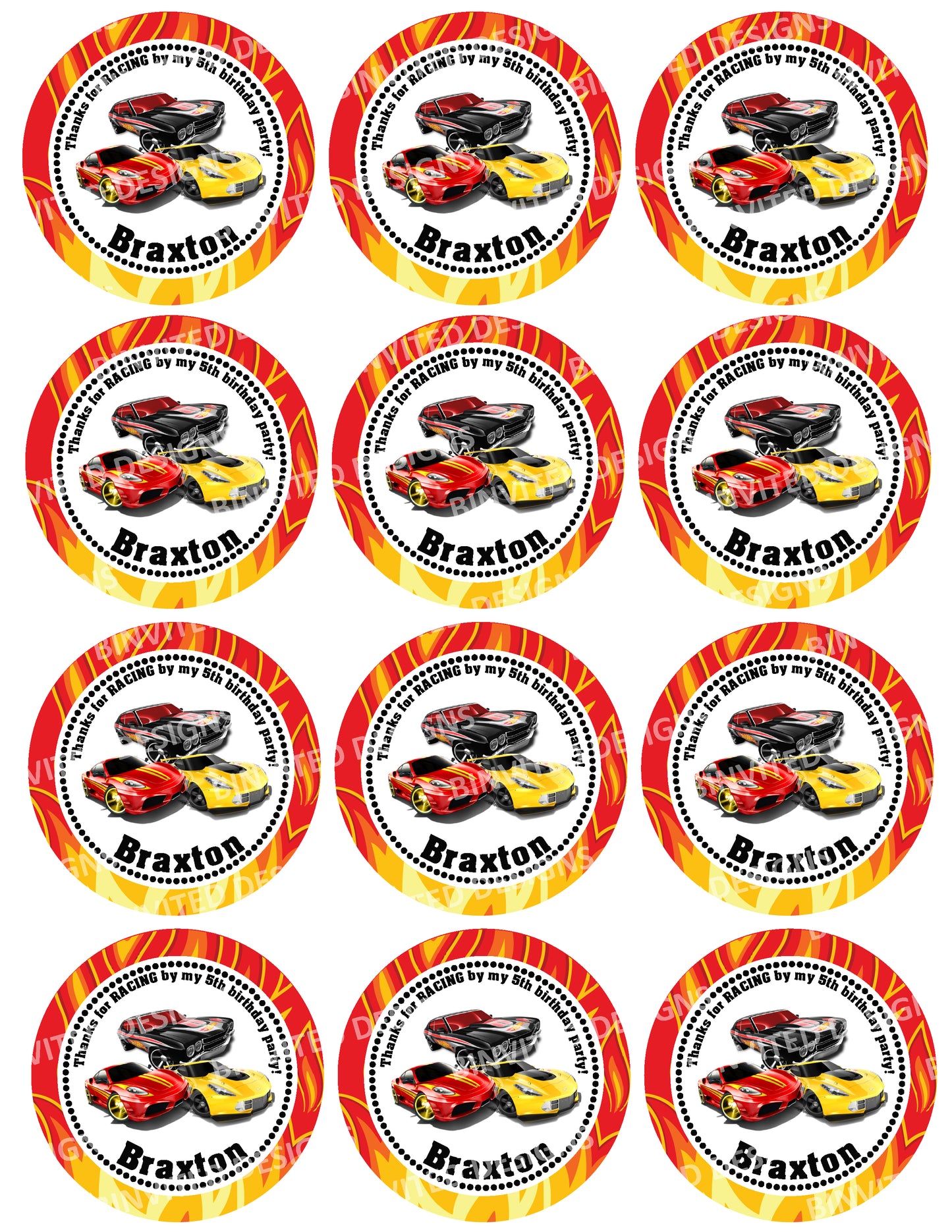 HOT WHEELS Custom Personalized Stickers for Gift Bags, Party Favors! Printed or Digital!