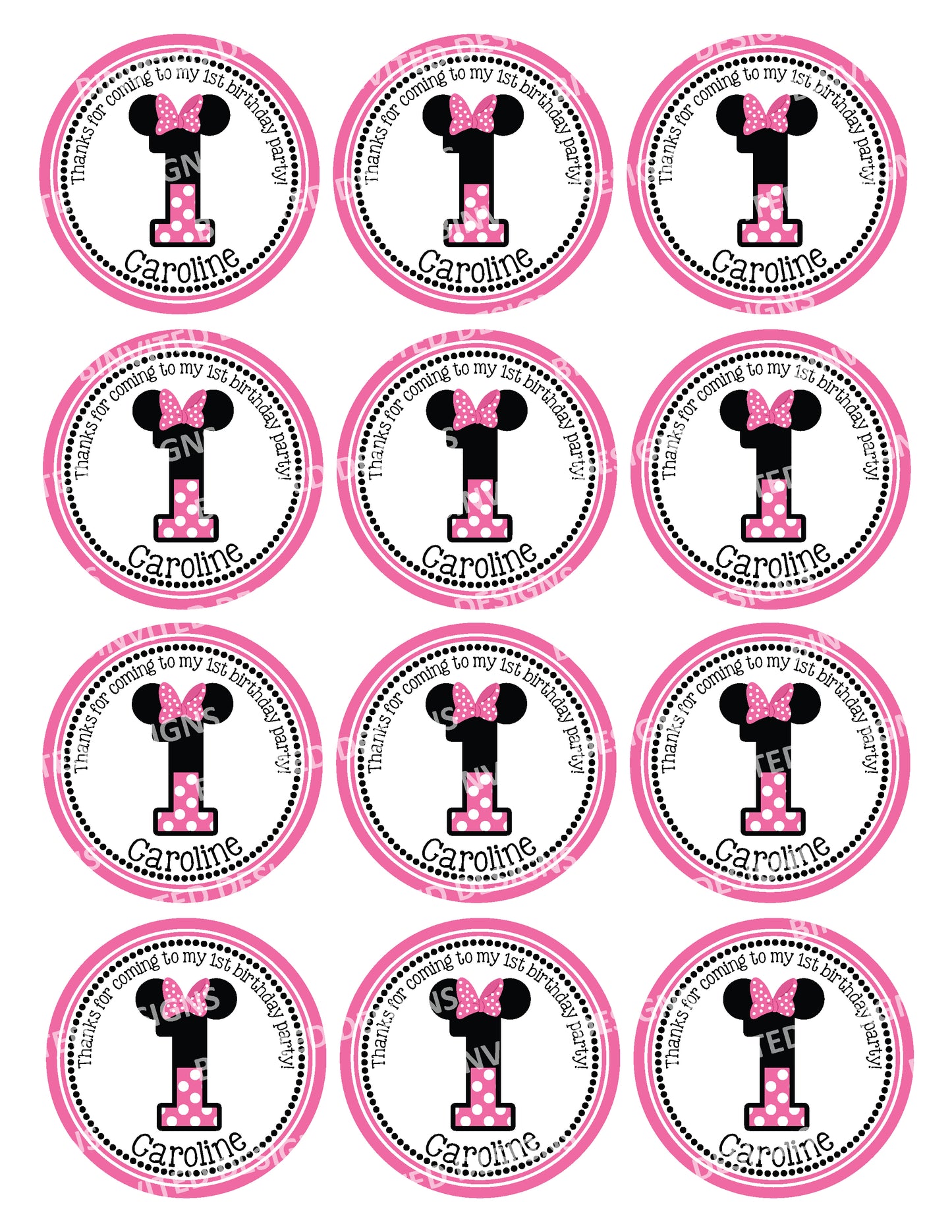 MICKEY & MINNIE MOUSE Pink or Red Personalized Stickers for Gift Bags, Party Favors! Printed or Digital!
