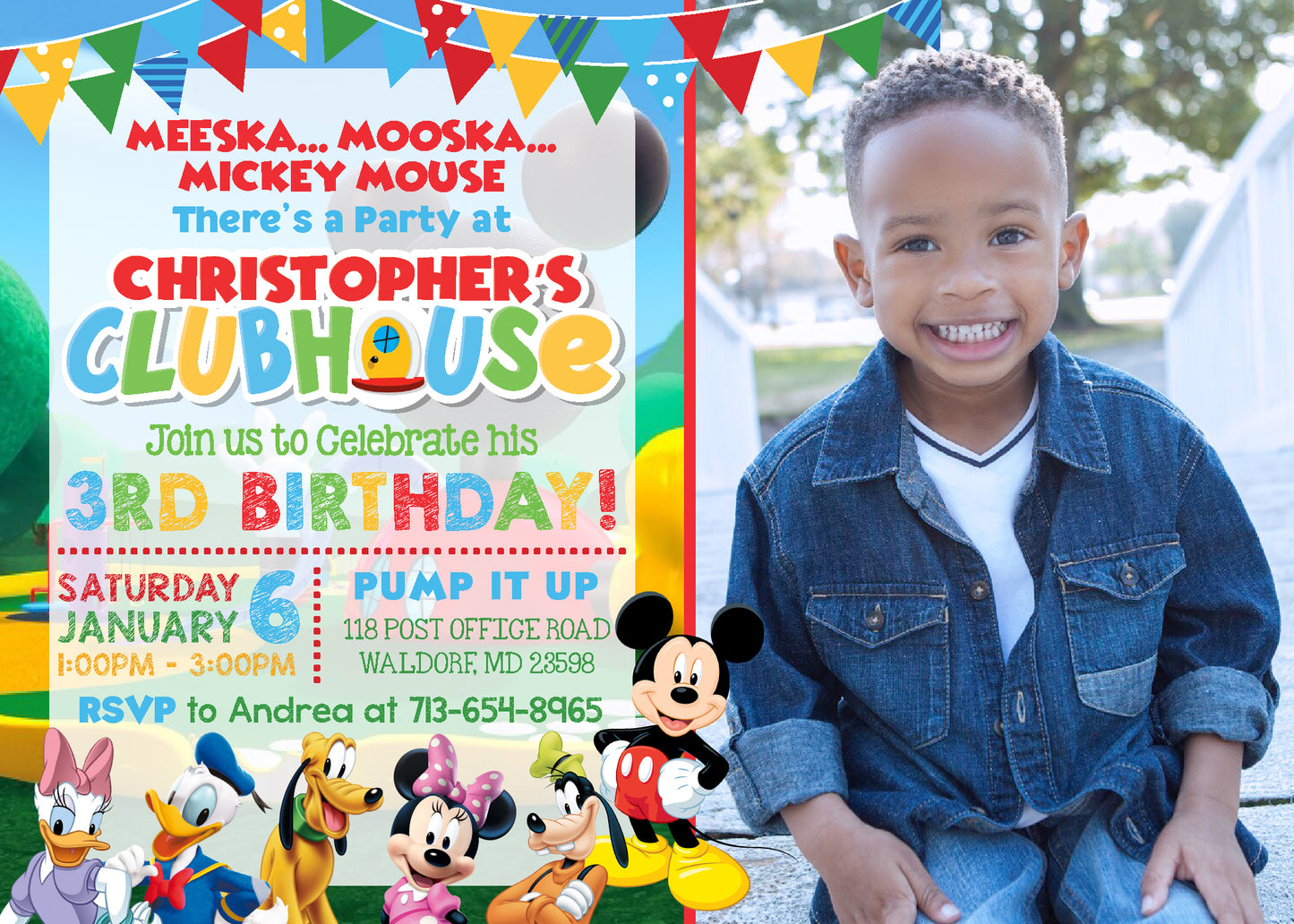 MICKEY MOUSE CLUBHOUSE Birthday Party Invitation with Photo! Printed or Digital!