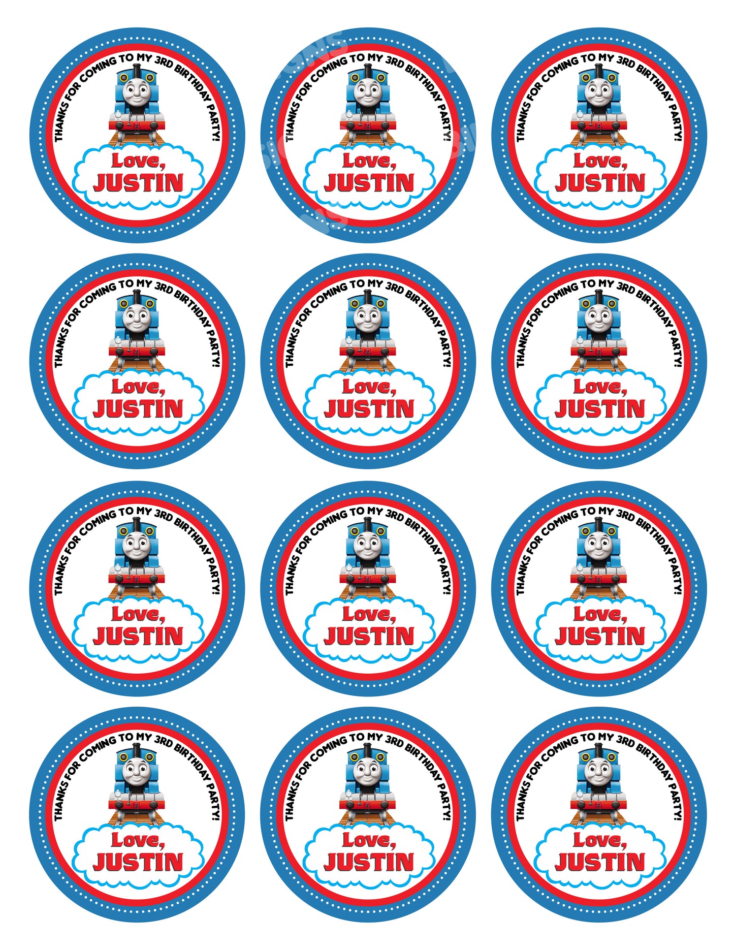 THOMAS THE TRAIN Personalized Stickers for Gift Bags, Party Favors! Printed or Digital!