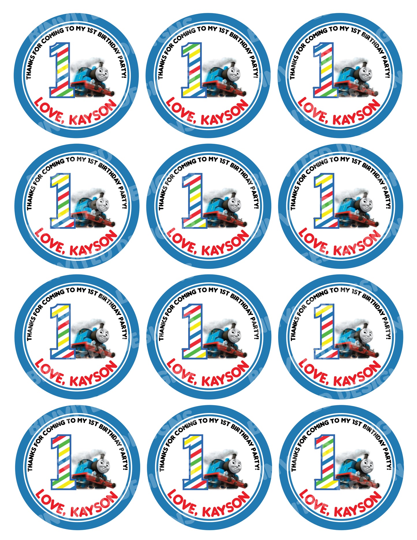 THOMAS THE TRAIN Personalized Stickers With Number for Gift Bags, Party Favors! Printed or Digital!