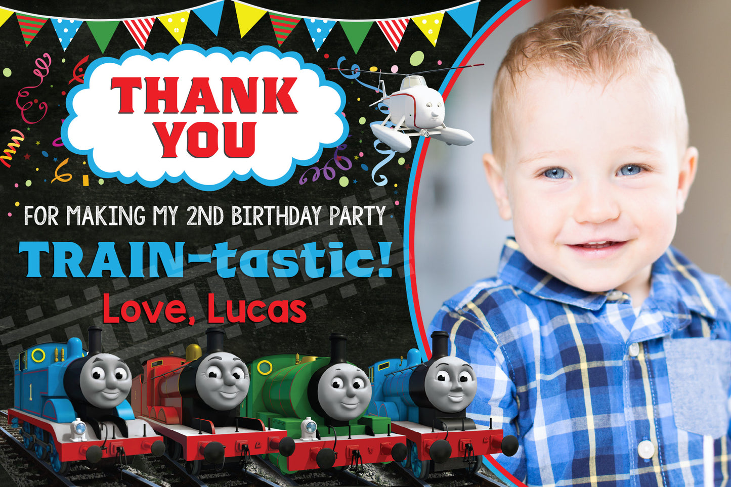 THOMAS THE TRAIN Thank You Card for Birthday Party with Photo!