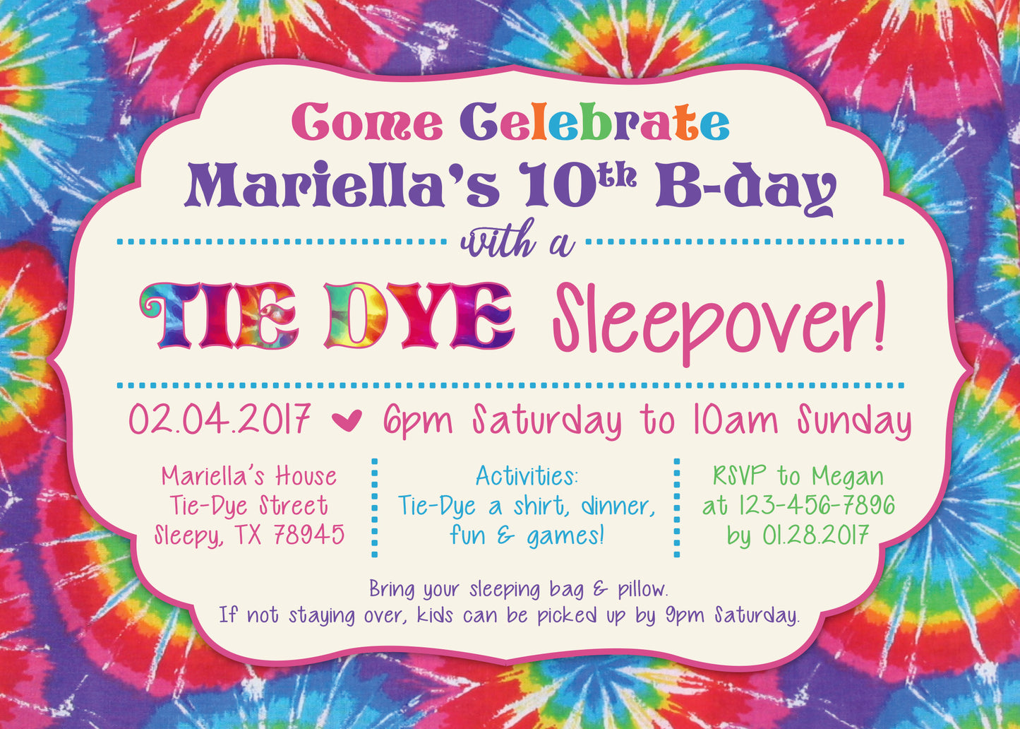TIE DYE PARTY Birthday Invitation with or without Photo - Printed or Digital File!