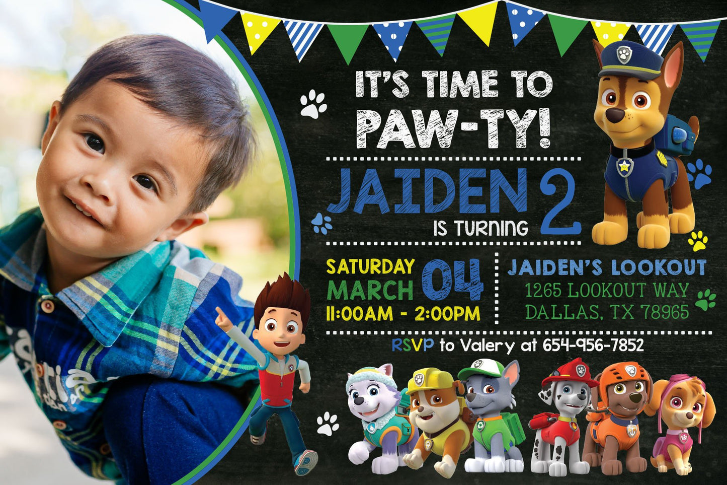 PAW PATROL Boy Digital or Printed Chalkboard Birthday Party Invitation with or without Photo!