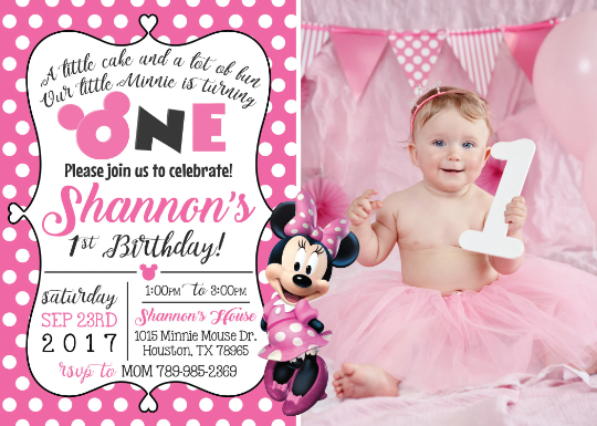 RED or PINK Polka-dot Minnie Mouse Birthday Invitation with Photo! Printed or Digital!
