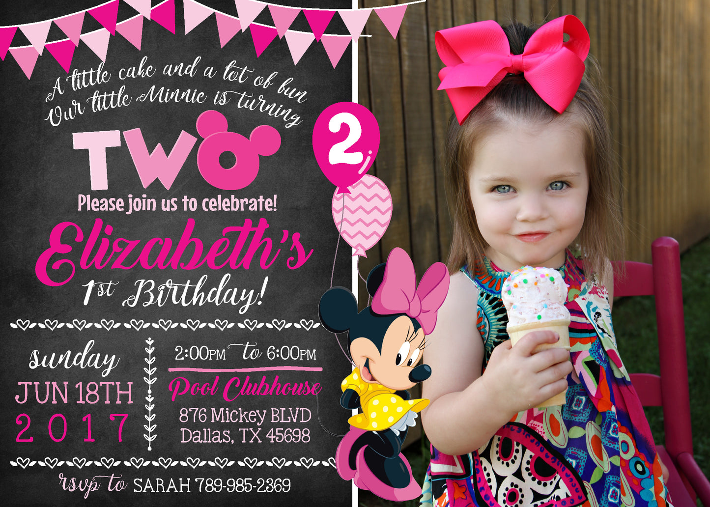 Adorable MINNIE MOUSE Birthday Invitation with Photo! Printed or Digital!