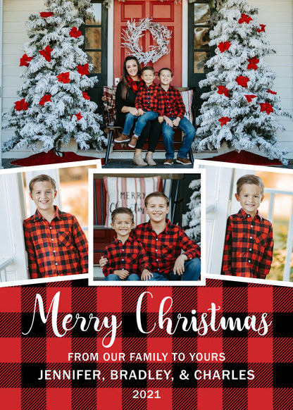 Red and Black Buffalo Plaid Holiday Christmas Card Digital or Printed with Photos and FREE Backside!