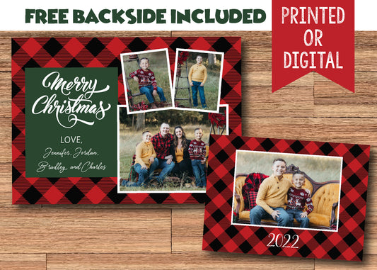 Buffalo Plaid Holiday Christmas Card Digital or Printed with Photos and FREE Backside!