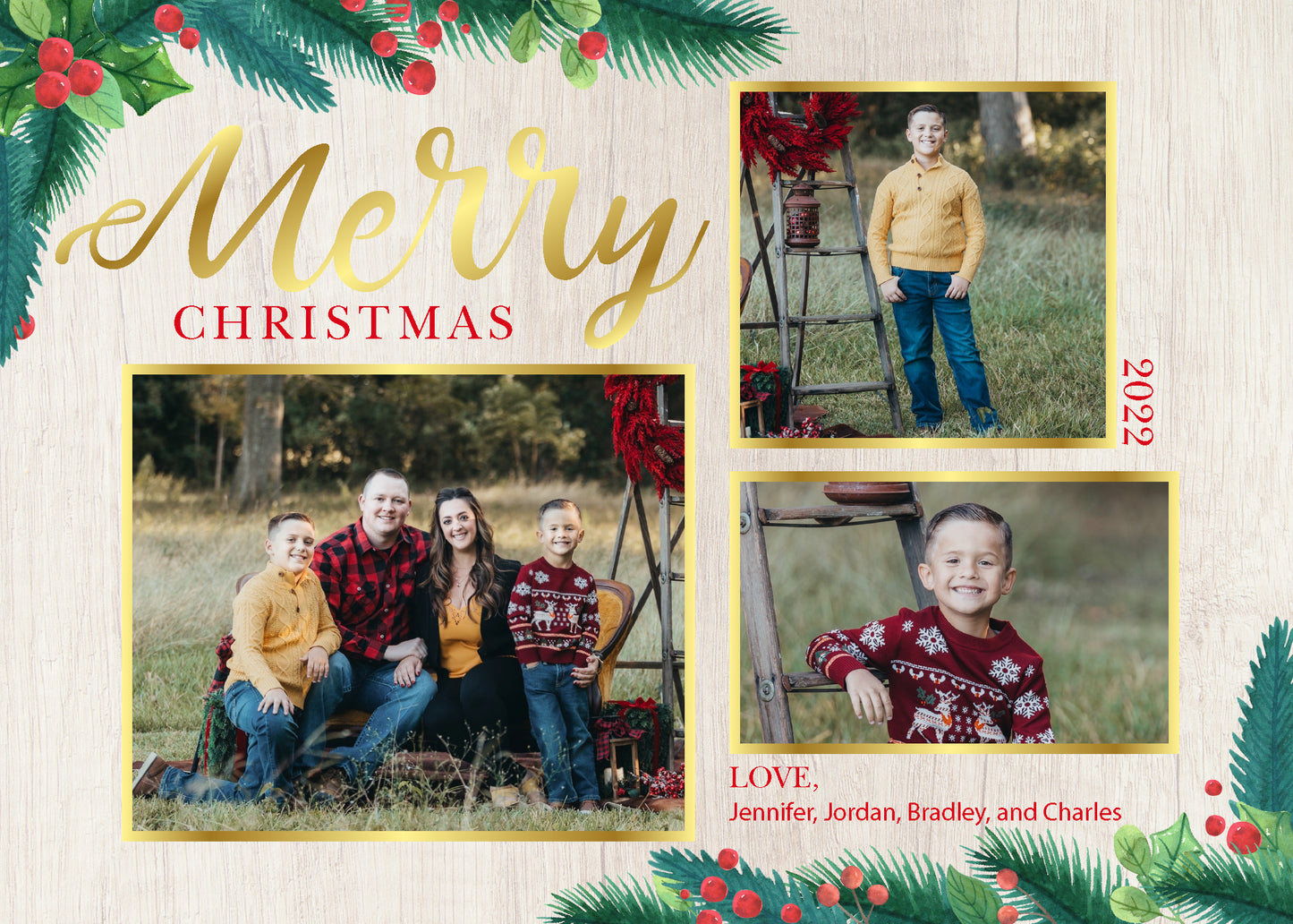 Beautiful Holiday Christmas Card Digital or Printed with Photos and FREE Backside!