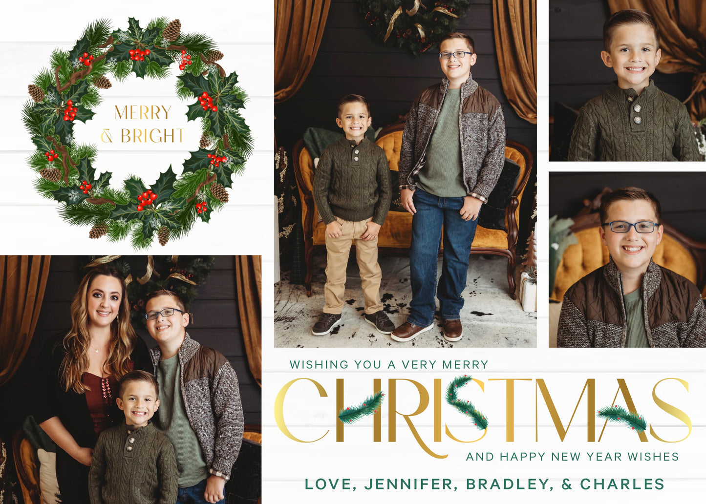 Holiday Merry Christmas Card Digital or Printed with Photos and FREE Backside!