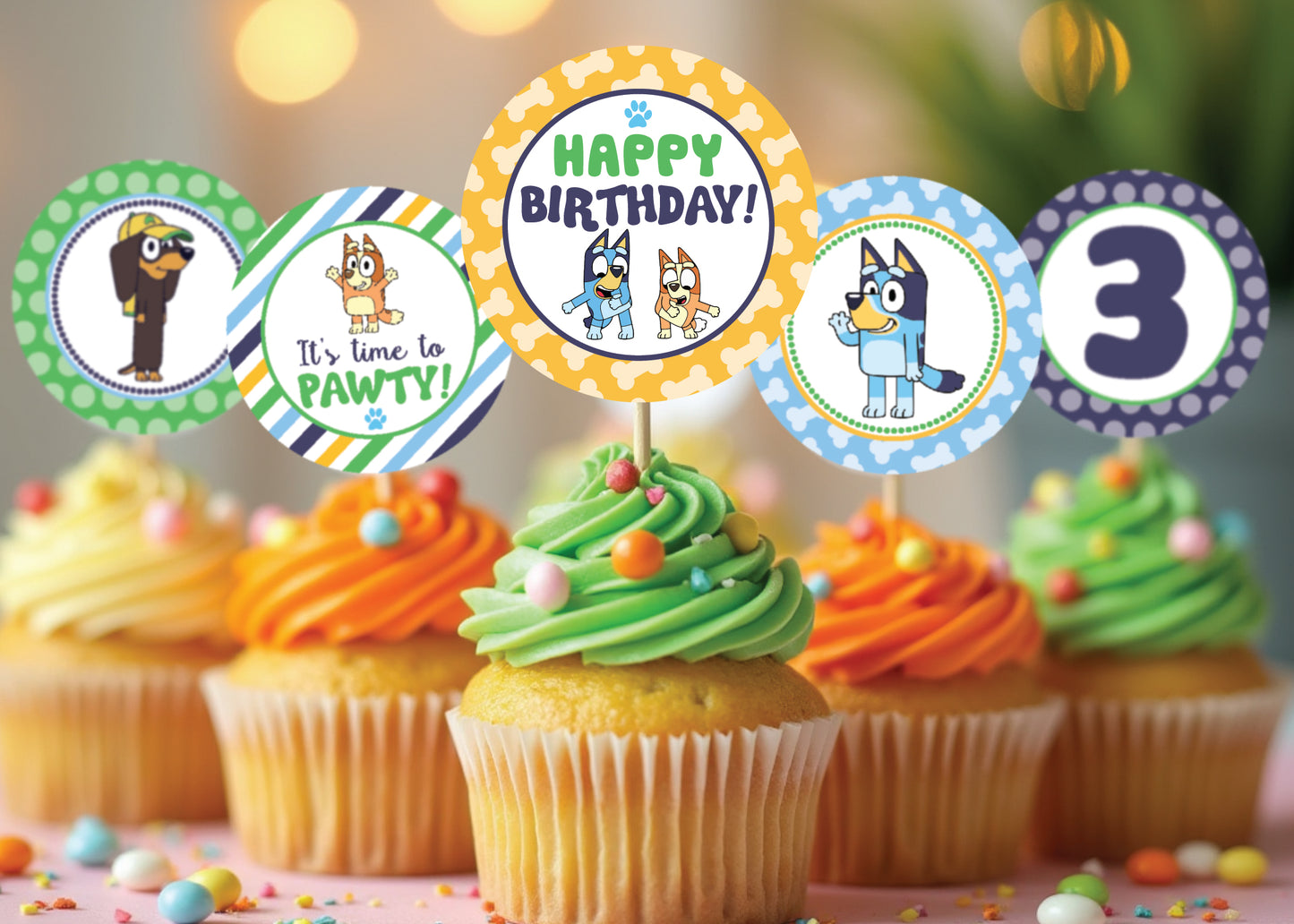 Boy BLUEY Cupcake Toppers! 2 Inch or 2.5 Inch! Digital OR Printed & Fully Assembled!