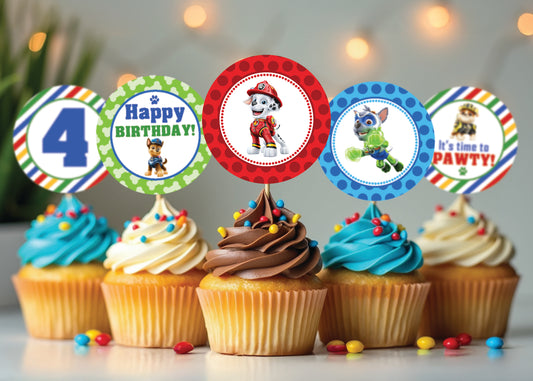 MIGHTY PUPS Paw Patrol Cupcake Toppers - 2 Inch or 2.5 Inch! Digital OR Printed & Fully Assembled!