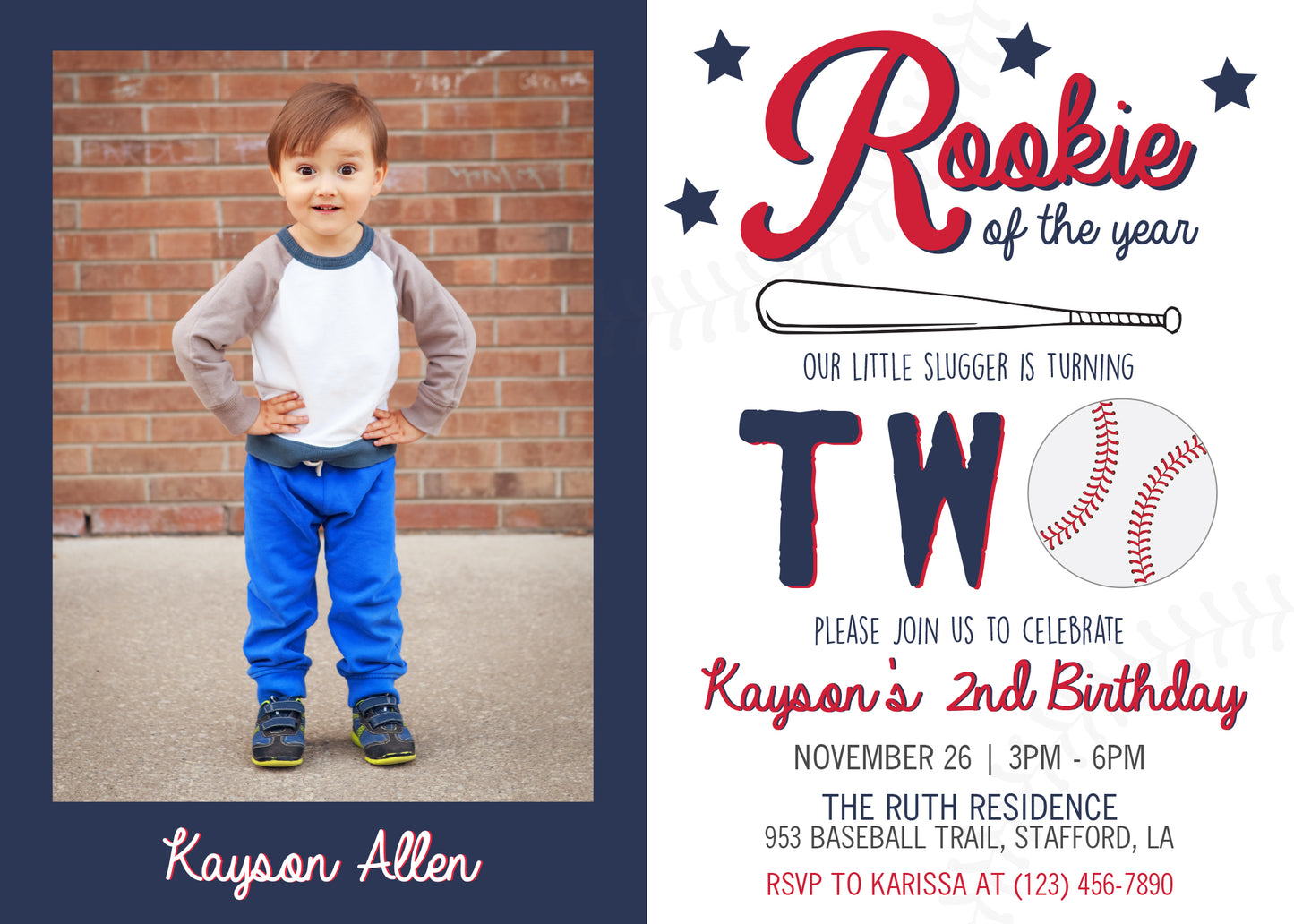 BASEBALL Rookie of the Year Birthday Digital or Printed Invitation with or without Photo!