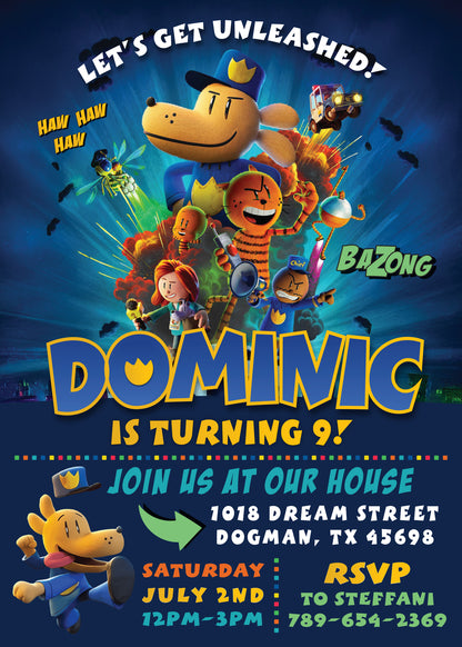 DOGMAN Birthday Party Invitation with or without Photo - Printed or Digital File!