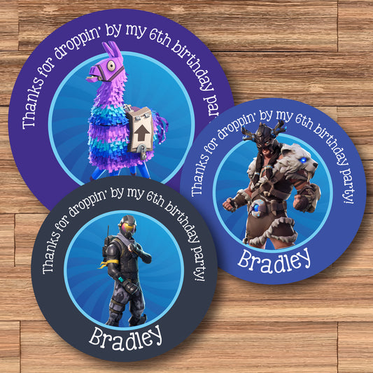 FORTNITE Party Digital or Printed Custom Stickers for Gift Bags, Party Favors!