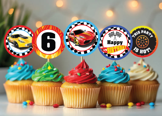 HOT WHEELS Cupcake Toppers with Age! 2 Inch or 2.5 Inch! Digital OR Printed & Fully Assembled!