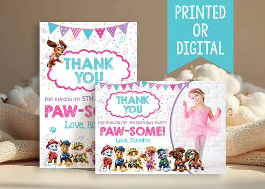 PAW PATROL Girl Digital or Printed Thank You Card with or without Photo!