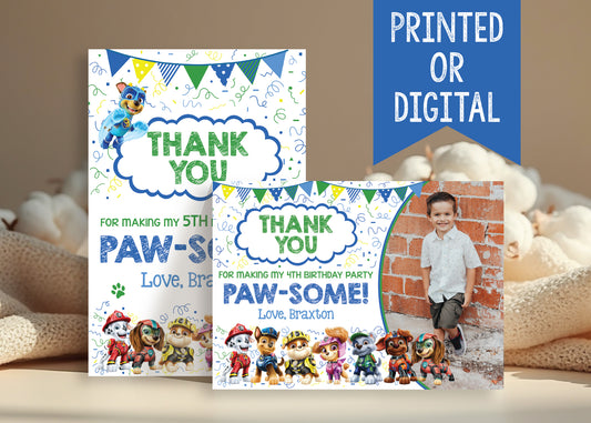 PAW PATROL Boy Digital or Printed Thank You Card with or without Photo!