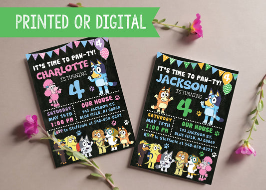 BLUEY Invitation Without Photo - Digital or Printed! Choose Your Design!