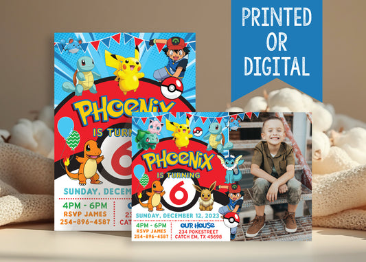 POKEMON Pikachu Birthday Party Invitation with or without Photo - Printed or Digital File!