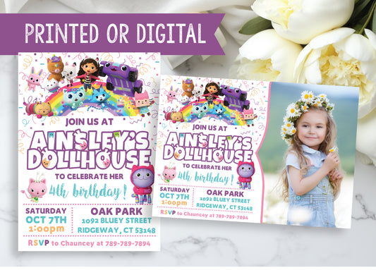 GABBY'S DOLLHOUSE Birthday Party Invitation with or without Photo - Printed or Digital File!