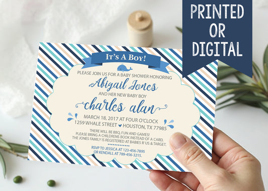 Whale of a Time Baby Shower Custom Invitation - Digital or Printed!