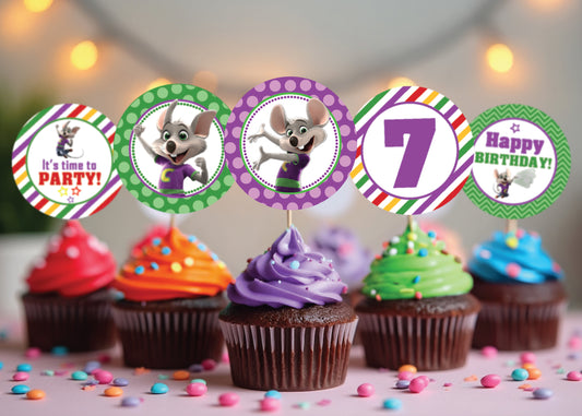 CHUCK E. CHEESE Cupcake Toppers! 2 Inch or 2.5 Inch! Digital OR Printed & Fully Assembled!