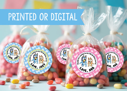 BLUEY Personalized Stickers for Gift Bags, Party Favors! Printed or Digital!