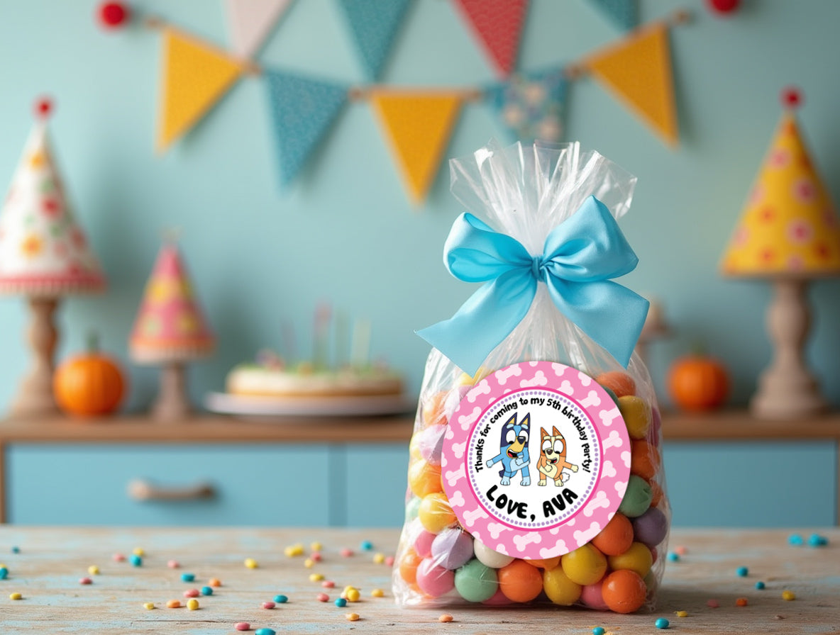 BLUEY Personalized Stickers for Gift Bags, Party Favors! Printed or Digital!