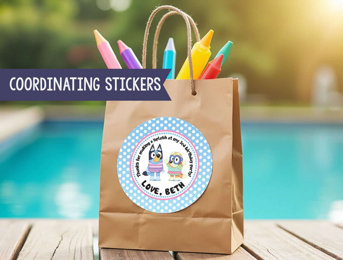 BLUEY Pool and Swim Party Birthday Invitation with or without Photo - Printed or Digital File!