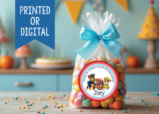 PAW PATROL Custom Stickers for Gift Bags, Party Favors! Printed or Digital! Marshall, Chase, Zuma, Rubble!