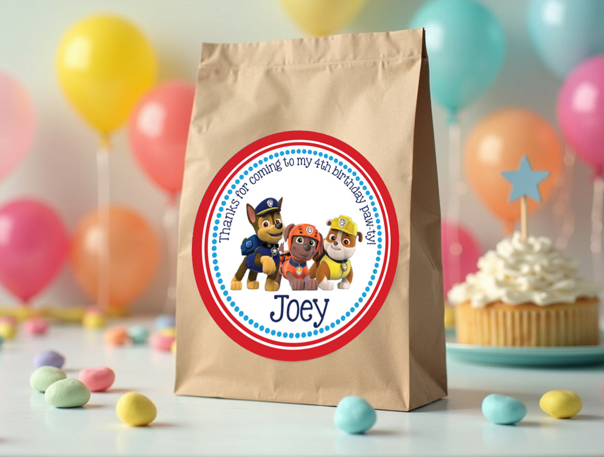 PAW PATROL Custom Stickers for Gift Bags, Party Favors! Printed or Digital! Marshall, Chase, Zuma, Rubble!