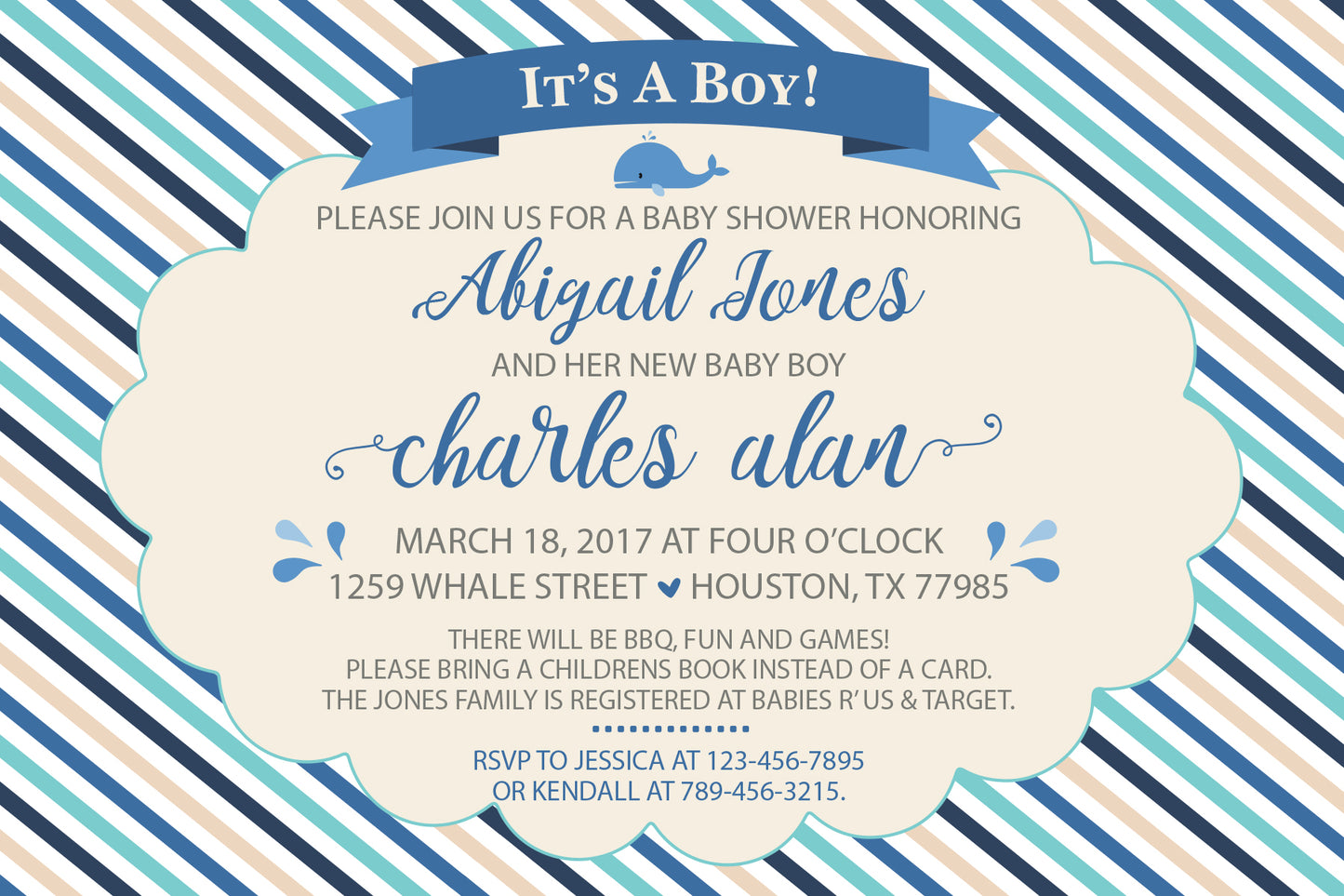 Whale of a Time Baby Shower Custom Invitation - Digital or Printed!