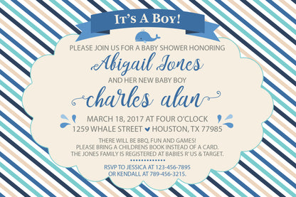 Whale of a Time Baby Shower Custom Invitation - Digital or Printed!