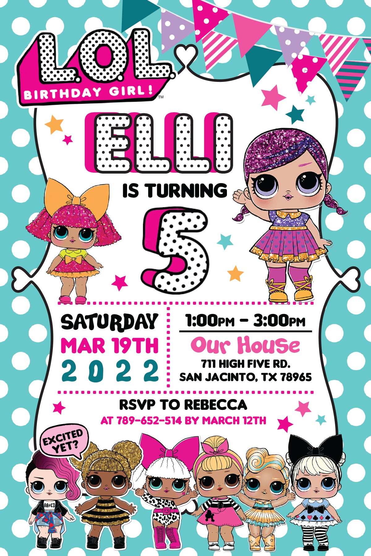 LOL DOLLS Birthday Digital or Printed Invitation with or without Photo!