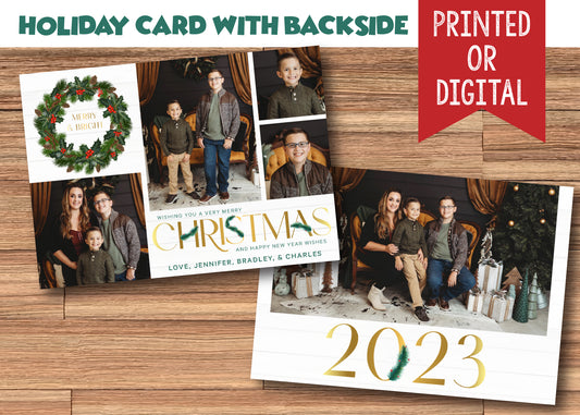 Holiday Merry Christmas Card Digital or Printed with Photos and FREE Backside!